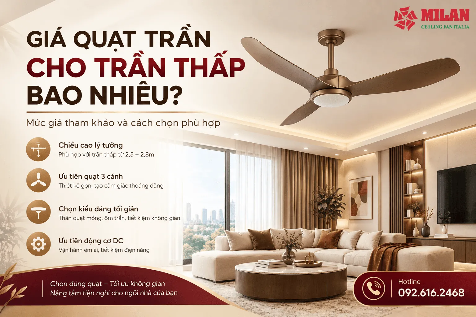 giá quạt trần cho trần thấp